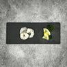 Ecuadorian White Shrimp in 50g portion on slate with lemon slices and herbs in Singapore (flatlay).